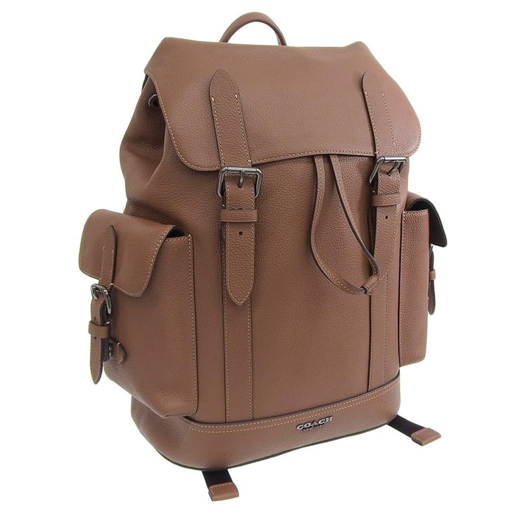 Coach Brown Leather Backpack with Flap Closure and Top Handle